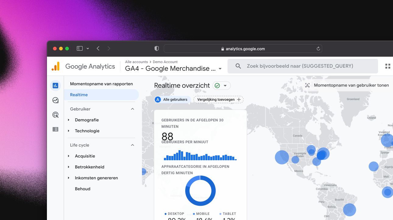 Screenshot Google Analytics realtime rapport